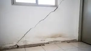 קיר סדוק בעקבות תזוזת קרקע